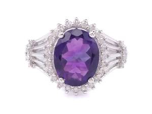 lot 46 image: New Beautiful Natural Amethyst and Diamond Ring Retail Estimate $1150