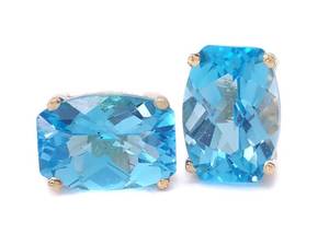 lot 52 image: Fancy Cut Oval Swiss Topaz Stud Estate Earrings in 14k Yellow Gold $899