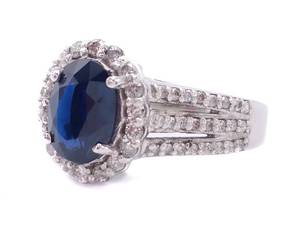 lot 3A image: Brilliant 1.98 Carat Natural Royal Blue Sapphire and Diamond Estate Ring in 14k White Gold $14,500 Retail