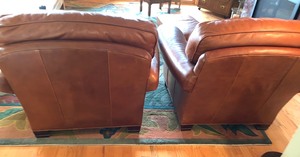 lot 2 image: Pair of Whittemore-Sherrill Leather Chairs and Ottoman