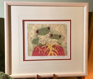 lot 130 image: Framed Marnie Dahl Best Buds Print and a Frog Buddy