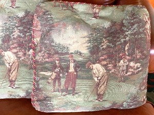 lot 11 image: Pair of Decorative Throw Pillows in a Vintage Golf Print