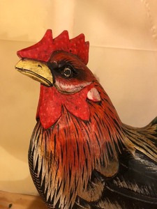 lot 105 image: 3 Wooden Carved Roosters