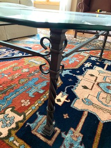 lot 19 image: Glass Top Coffee Table with Ornate Metal Base