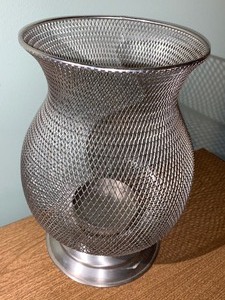 lot 125 image: Crate and Barrel Nickle Mesh Hurricane Candle Holder