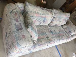 lot 110 image: Vintage Pastel Patterned Upholstered Sofa