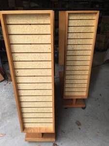 lot 122 image: Two Wooden Rolling Display Racks