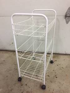 lot 161 image: Metal Three Shelf Rolling Rack