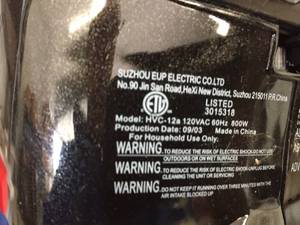 lot 170 image: Electric Hand Held Turbo Vac 800