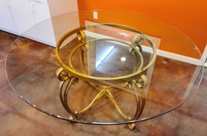 lot 1 image: Lovely Gold Accent Glass Topped Table