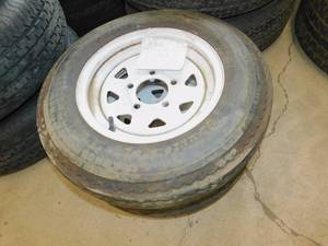 lot 115 image: 2 Hi-Run Trailer Tires 5.30-12 with 5 Lug White Rims
