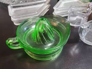 Glassware with Depression Glass Juicer and Measuring Cup