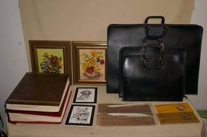 lot 177 image: Art Portfolio Bags. Framed Art, Scrapbooks