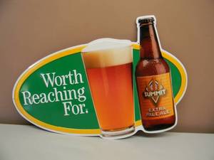lot 10 image: SUMMIT BEER TIN APPROX 25 BY 16 - SEE PICTURES