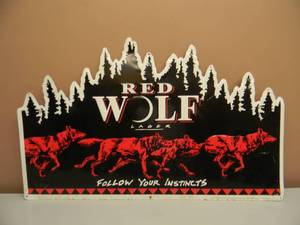 lot 14 image: RED WOLF LAGER TIN SIGN - APPROX 30 BY 18 - SEE PICTURES