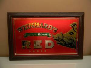 lot 16 image: NICE WEINHARDS BLUE BOAR MIRROR - APPROX 32 BY 30 - SEE PICTURES