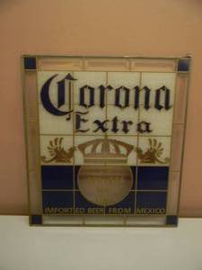 lot 19 image: CORONA EXTRA STAINED GLASS SIGN - APPROX 16 BY 17 - SEE PICTURES