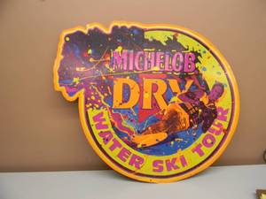 lot 39 image: MICHELOB DRY WATER SKIER TIN SIGN - APPROX 28 BY 23 - SEE PICTURES
