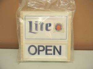 lot 78 image: NOS - MILLER LITE BEER OPEN & CLOSE SIGN - APPROX 8 BY 8 - SEE PICTURES