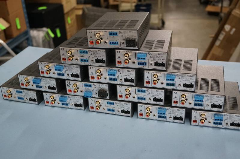 lot 104 image: Lot of 15 Extron MPA 181T Integrated Mini Power Pro Audio Amplifiers with Power Supplies