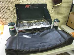 lot 59 image: Coleman Propane Stove with 2 Tanks ...