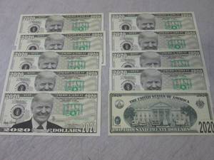 lot 115 image: 10 Trump 2020 Dollar Bills No Monet...