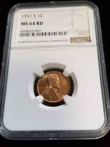 2 CERTIFIED US COINS 2016 AMERICAN SILVER EAGLE 1951-S WHEAT CENT MS64RED