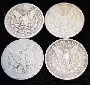 4 MORGAN SILVER DOLLARS 1881-S 1882-O 1883-S 1887-O