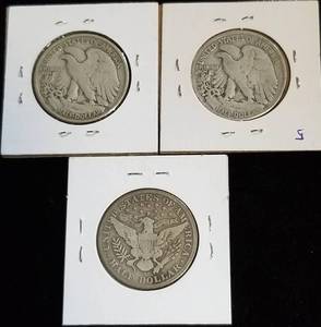 3 SILVER HALF DOLLARS 2 WALKING LIB 1 BARBER