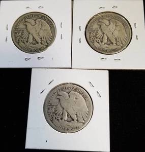3 WALKING LIBERTY HALF DOLLARS 1934 1935 1943