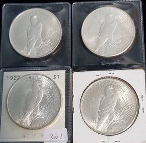4 AU-UNC PEACE SILVER DOLLARS 3X1922 1X1922-S
