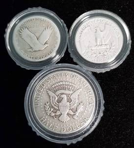 3 SILVER US COINS 1964 HALF 1927 1949 QUARTERS