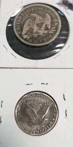 2 SILVER US COINS 1929-D STANDING LIB 25C 1859-O SEATED HALF