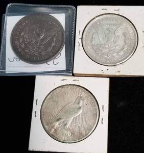 3 US SILVER DOLLARS 2X1921 MORGAN 1X 1925-S PEACE