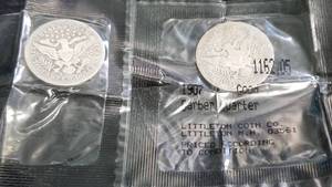 2 BARBER SILVER QUARTERS 1907 1909 SEALED LITTLETON