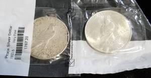 2 PEACE SILVER DOLLARS 1922-S VF 1923 UNC