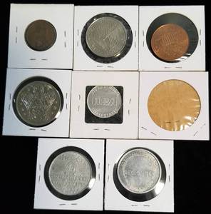 GROUP OF 8 TOKENS-COINS AS PICTURED