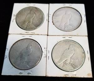 4 PEACE SILVER DOLLARS 1923-S 1924-S 1928-S 1934-D