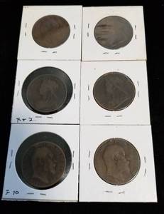 GROUP OF 6 BRITISH LARGE PENNIES 1896 1898 1900 1902 1905 1906