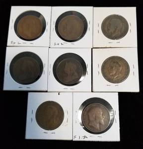 8 BRITISH LARGE PENNIES 1895 1901 1907 1909 1911 1913 1927 1928
