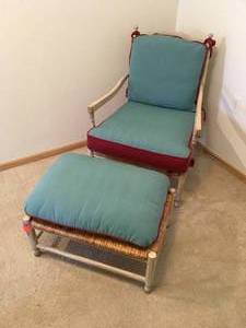 Wood & Rattan Chair and Footstool