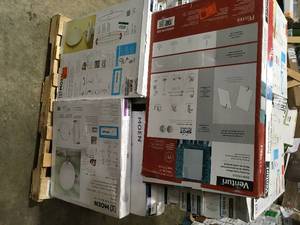 Pallet with assorted Moen Bathroom Mirrors customer returns not inspected