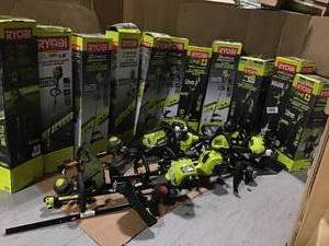 ASSORTED PALLET WITH RYOBI CURVEDSTRAIGHT TRIMMERS SEE PICS