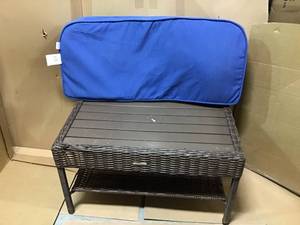 lot 17 image: 41.5 x 18 Lapis Canvas Texture Contoured Outdoor Bench Cushion &nbspin good condition 