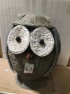 lot 63 image: Owl 28 in. H x 22 W Grey Hamper with Removable Lid &nbspin good condition 