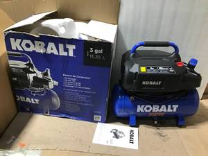 lot 67 image: Kobalt 3-Gallon Single Stage Portable Electric Hot Dog Air Compressor &nbspin good condition 