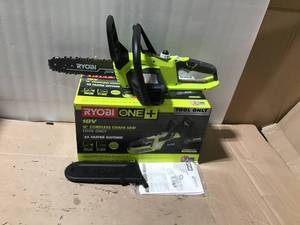 lot 74 image: ONE 10 in. 18-Volt Lithium-Ion Cordless Battery Chainsaw (Tool Only) &nbspin good condition 