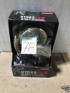 lot 78 image: HydroRain Two-in-One 5-Spray 6 in. Dual Wall Mount Fixed and Handheld Shower Head in SpotShield Brushed Nickel &nbspin good condition 