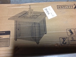 lot 110 image: 30 in. W x 25.4 in. H Square Steel Frame and Wood Grain Print Resin Mantel LP Gas Fire Pit with Integrated Ignition by Endless Summer in good conditions