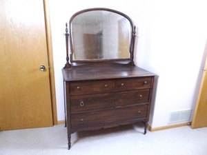 lot 29 image: Antique Wood Dovetailed Dresser and Mirror
